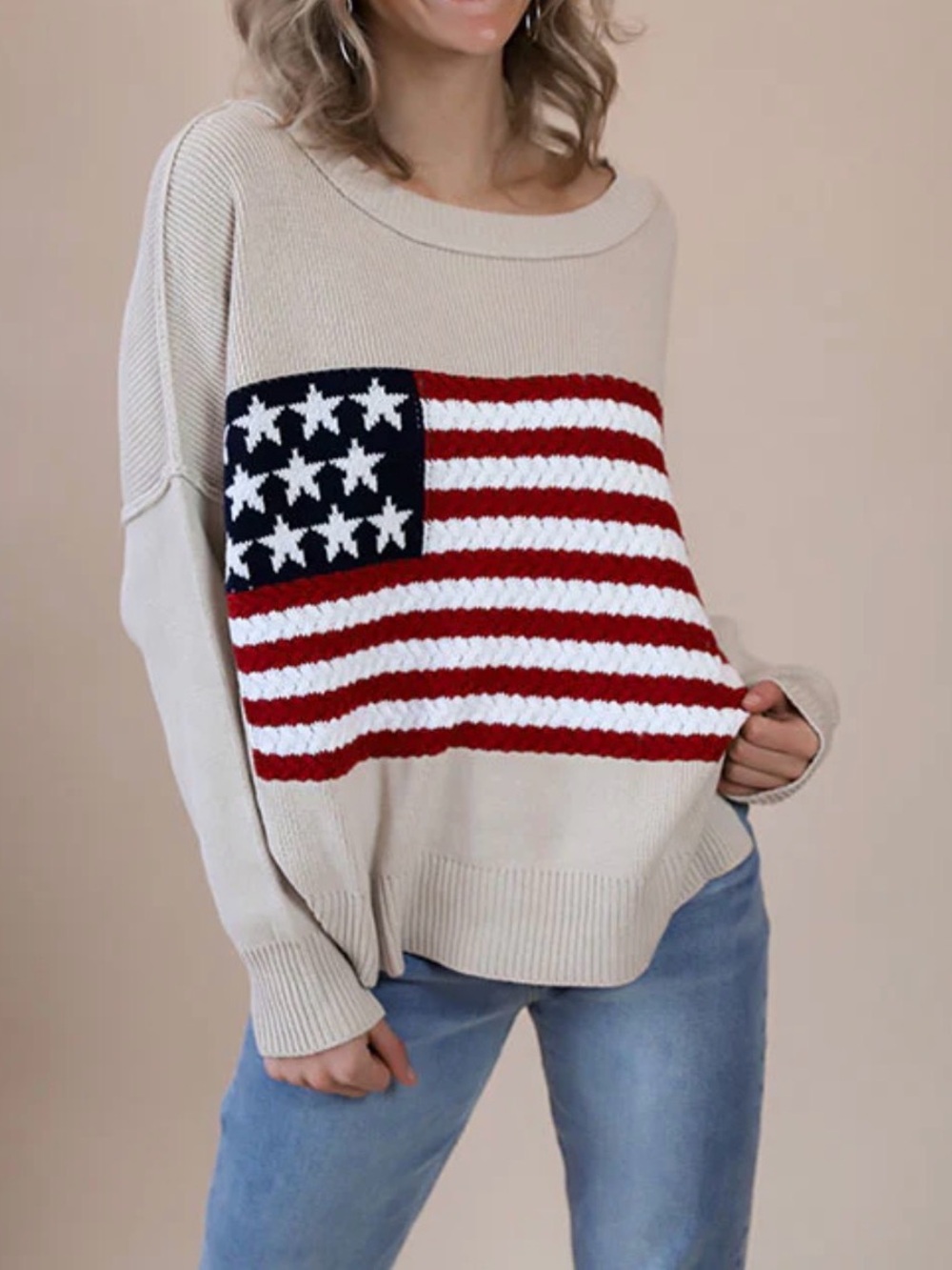 NWOT Cape Code 100% Cotton American Flag Khaki Sweater